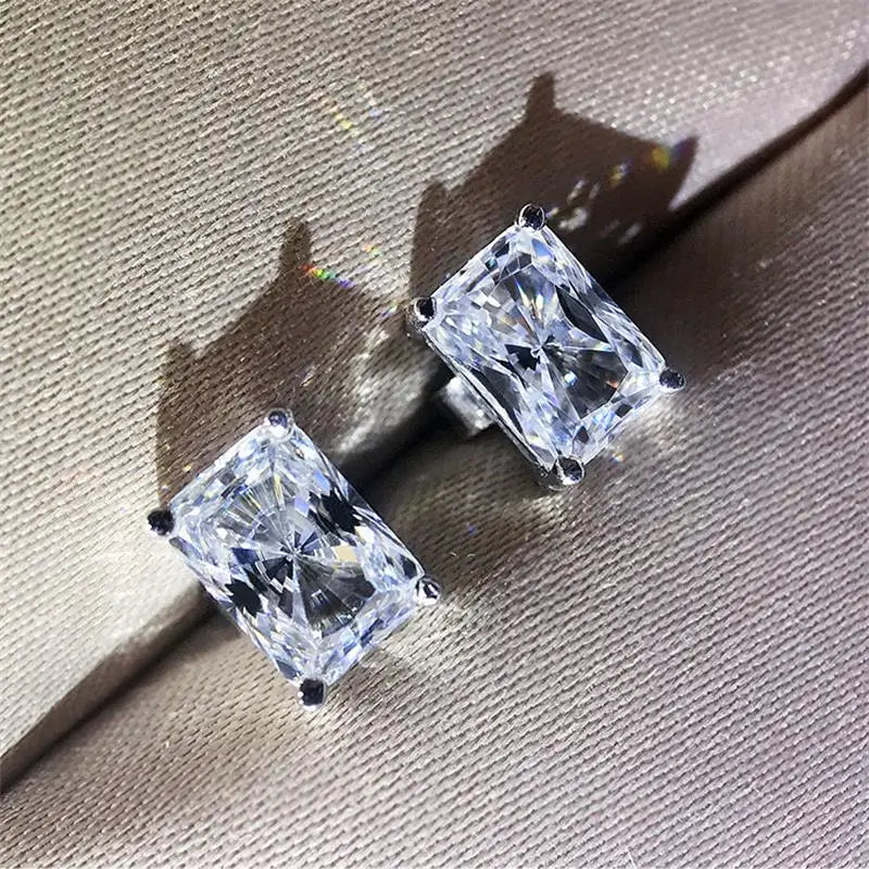 1ct Rectangle Stud Earrings 925 Sterling Silver Created Diamond