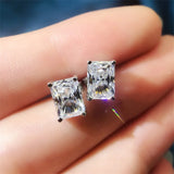 1ct Rectangle Stud Earrings 925 Sterling Silver Created Diamond