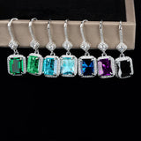 Vintage 925 Silver Emerald 30mm Ear Drop Earrings