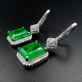 Vintage 925 Silver Emerald 30mm Ear Drop Earrings