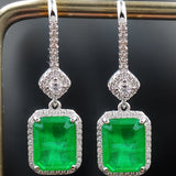 Vintage 925 Silver Emerald 30mm Ear Drop Earrings