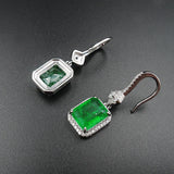 Vintage 925 Silver Emerald 30mm Ear Drop Earrings