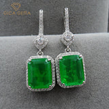 Vintage 925 Silver Emerald 30mm Ear Drop Earrings