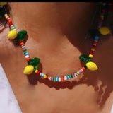 Colorful Seed Bead Boho Choker Necklace Yellow Lemon Bib Collier