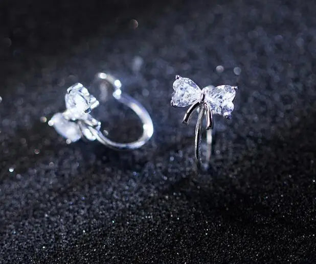 Girls' 925 Silver BOWKNOT Clip Earrings, Clear CZ, NO Pierced