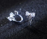 Girls' 925 Silver BOWKNOT Clip Earrings, Clear CZ, NO Pierced