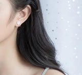 925 Sterling Silver CZ Cherry Flower Clip Earrings