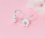 925 Sterling Silver CZ Cherry Flower Clip Earrings