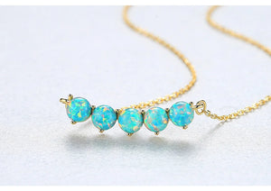 925 Sterling Silver Opal Stones Pendant Necklace C-20E05