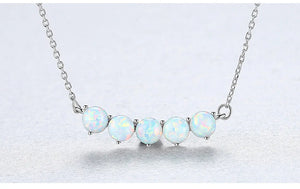 925 Sterling Silver Opal Stones Pendant Necklace C-20E05