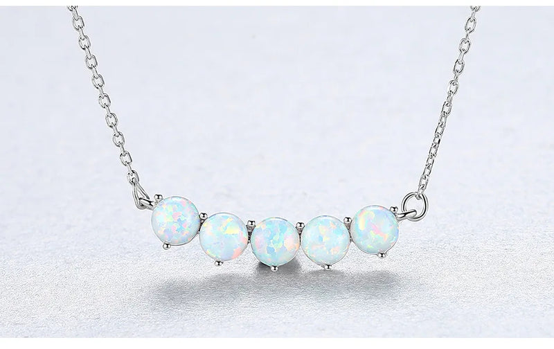 925 Sterling Silver Opal Stones Pendant Necklace C-20E05
