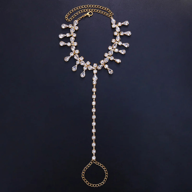 Boho Rhinestone Anklet Foot Ankle Chain Toe Jewelry for Women