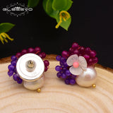 Freshwater Pearl Shell Flower Stud Earring 925 Sterling Silver Red Stone Jewelry