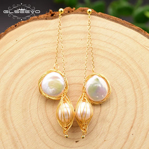 100% Natural Fresh Water Pearl Long Drop Earrings For Women - Fine Jewelry