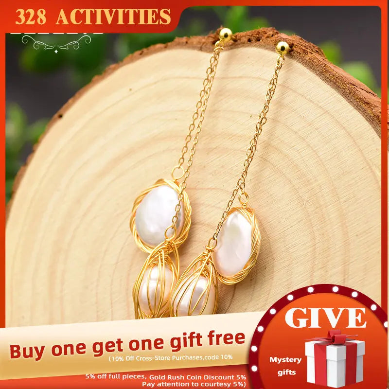 100% Natural Fresh Water Pearl Long Drop Earrings For Women - Fine Jewelry