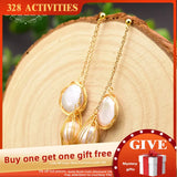 100% Natural Fresh Water Pearl Long Drop Earrings For Women - Fine Jewelry