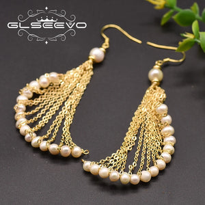 Natural Fresh Water Pearls Drop Long Earrings for Women Girl GE0894