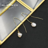 925 Silver Long Chain Water Drop Pearl Ear Lines Tassel Women Earrings