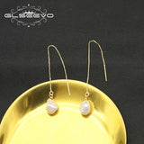 925 Silver Long Chain Water Drop Pearl Ear Lines Tassel Women Earrings