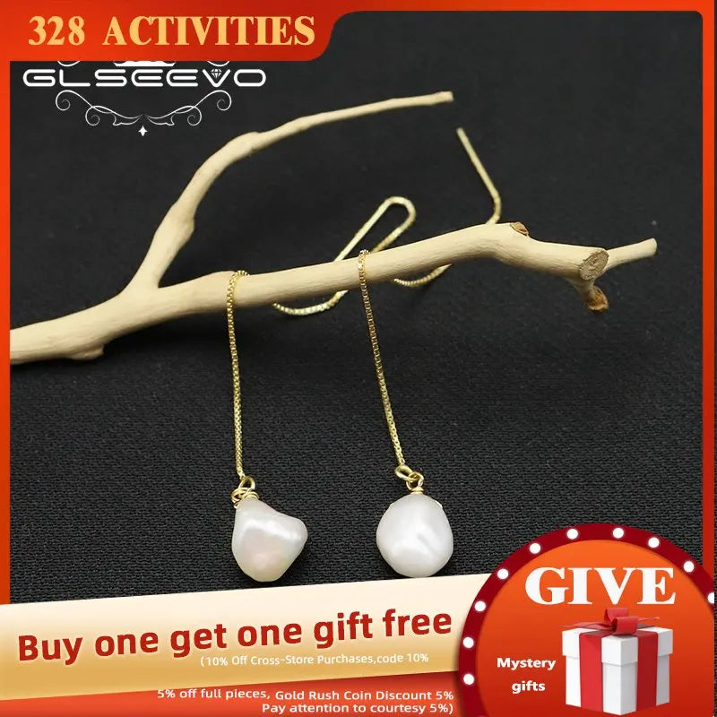 925 Silver Long Chain Water Drop Pearl Ear Lines Tassel Women Earrings