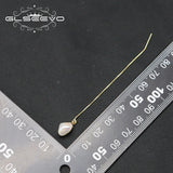 925 Silver Long Chain Water Drop Pearl Ear Lines Tassel Women Earrings