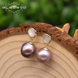 925 Silver Purple Pearl Drop Earrings Wedding Gift GE0918