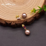 925 Silver Purple Pearl Drop Earrings Wedding Gift GE0918