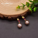 925 Silver Purple Pearl Drop Earrings Wedding Gift GE0918