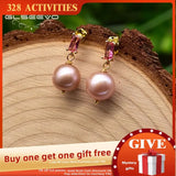 925 Silver Purple Pearl Drop Earrings Wedding Gift GE0918