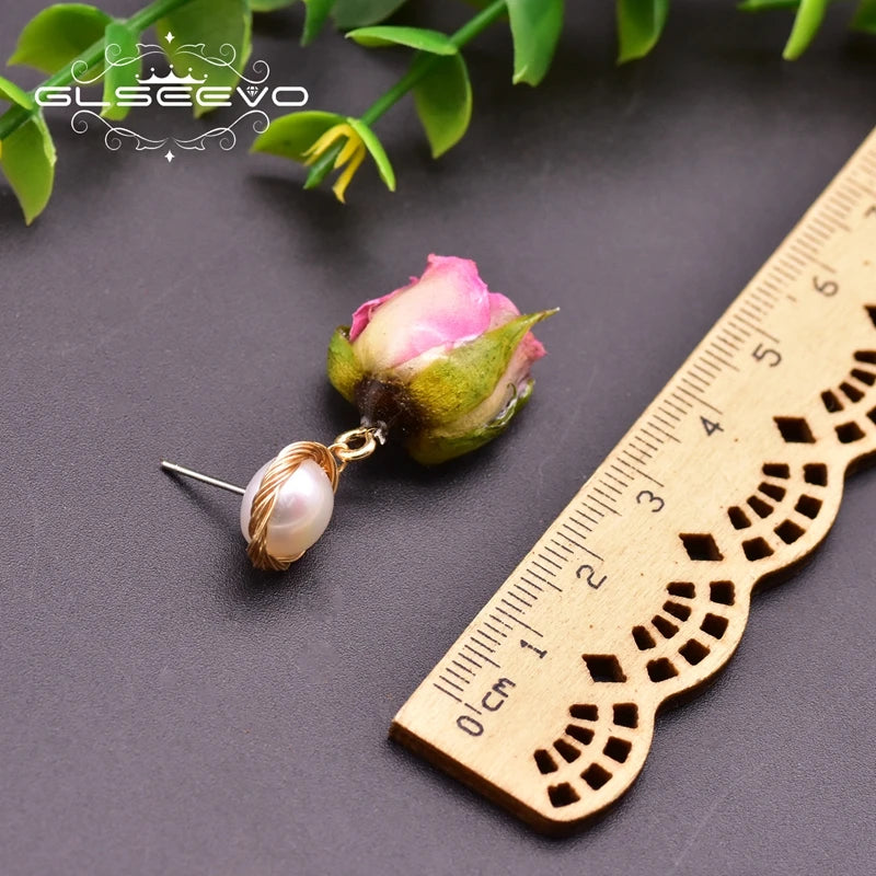 925 Silver Baroque Pearls Flower Drop Earrings for Women Girls