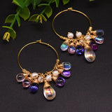 925 Silver Pearl Hoop Earrings Colorful Tassels Luxe Jewelry GE0904