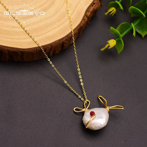 925 Sterling Silver Fish Pendant Necklace Fresh Water Pear Necklace