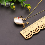 925 Sterling Silver Fish Pendant Necklace Fresh Water Pear Necklace