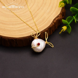 925 Sterling Silver Fish Pendant Necklace Fresh Water Pear Necklace