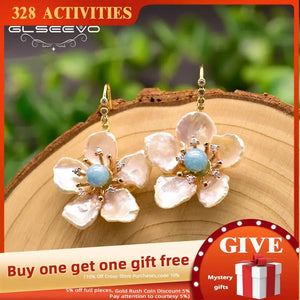 925 Silver Lapis Lazuli Pearl Stud Earrings Women Jewelry GE0598