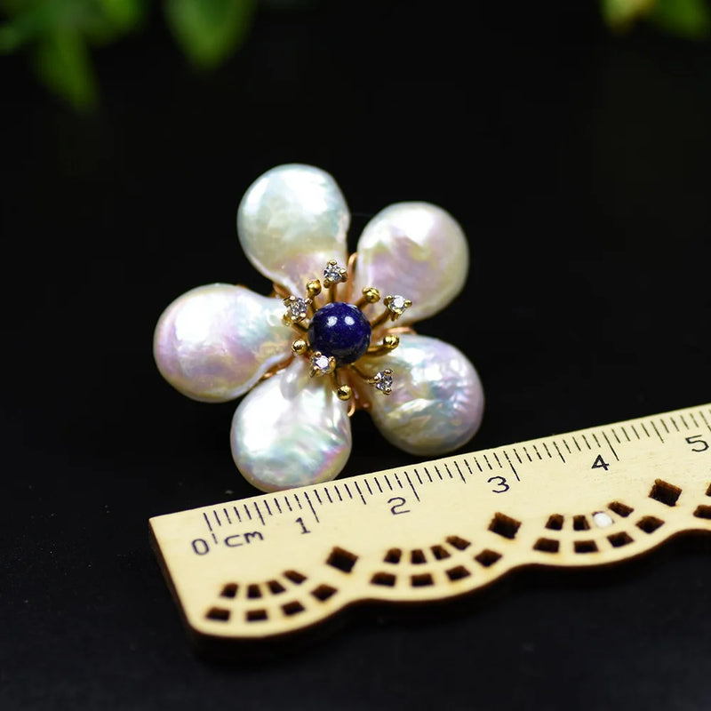 925 Silver Lapis Lazuli Pearl Stud Earrings Women Jewelry GE0598