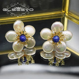 925 Silver Lapis Lazuli Pearl Stud Earrings Women Jewelry GE0598