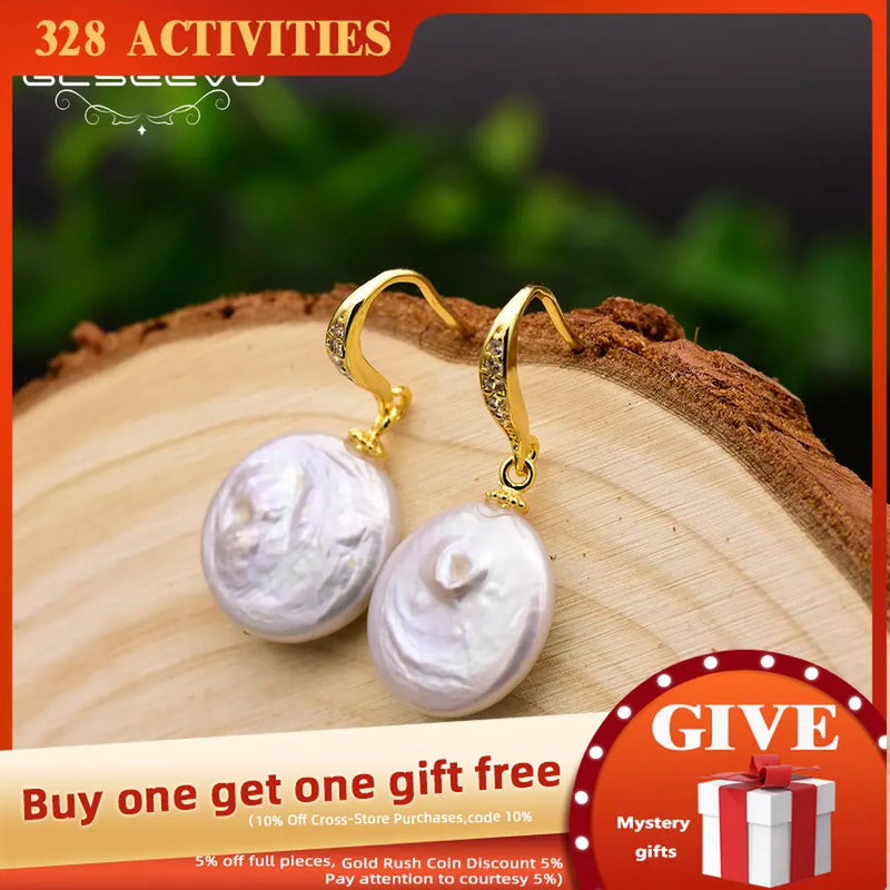 925 Silver Natural Baroque Pearl Drop Earrings Gift GE0629
