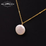 925 Silver Flat Pearl Necklace Women Wedding Fine Jewelry