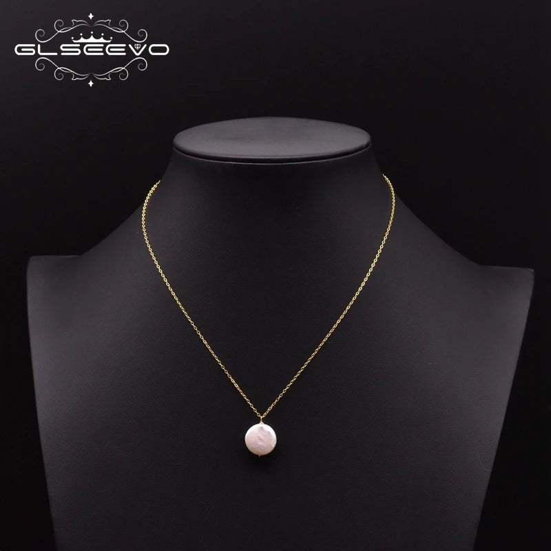 925 Silver Flat Pearl Necklace Women Wedding Fine Jewelry