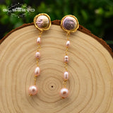925 Silver Pink Baroque Pearl Tassel Earrings