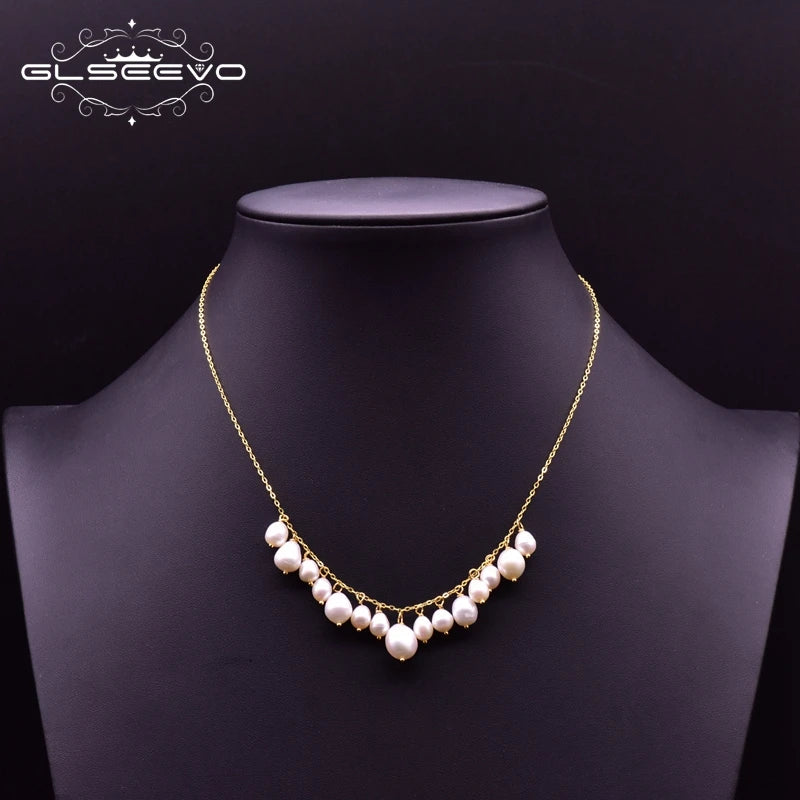 925 Silver Pearl Tassel Pendant Necklace Wedding Party Jewelry