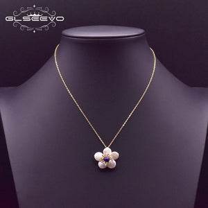 925 Silver Pearl Flower Pendant Necklace Wedding Gift GN0127