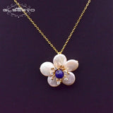 925 Silver Pearl Flower Pendant Necklace Wedding Gift GN0127