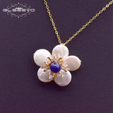925 Silver Pearl Flower Pendant Necklace Wedding Gift GN0127