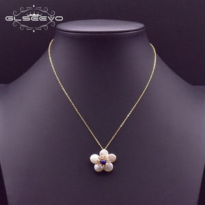 925 Silver Pearl Flower Pendant Necklace Wedding Gift GN0127