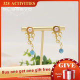 Aquamarine Natural Freshwater Pearls Grape Earrings Woman
