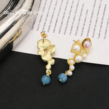 Aquamarine Natural Freshwater Pearls Grape Earrings Woman