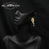 Aquamarine Natural Freshwater Pearls Grape Earrings Woman