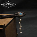 Aquamarine Natural Pearls Long Chain Pendant Hairpin Retro Jewelry